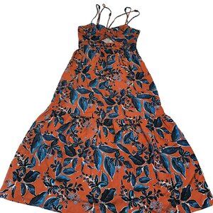 Jason Wu Terracotta Orange Blue Tropical Print Cutout Maxi Dress Women's Small S